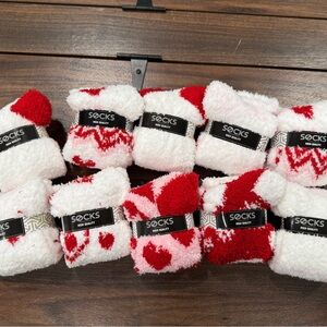 Cozy Red and White Heart Socks (10 pairs)